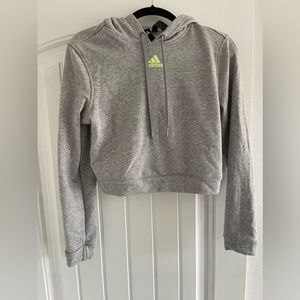 S Adidas Grey And Neon Cropped Hoodie